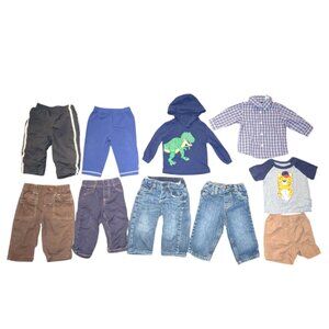 Huge Lot 10 Infant Boys Long Sleeve Shirts Tee Shorts Pants Fleece Lined Jeans